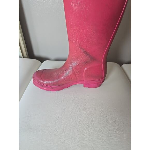 Hunter Pink Gloss Rain Tall Boot Limited Sparkle Edition Size 4 Womens Winter - Picture 11 of 16